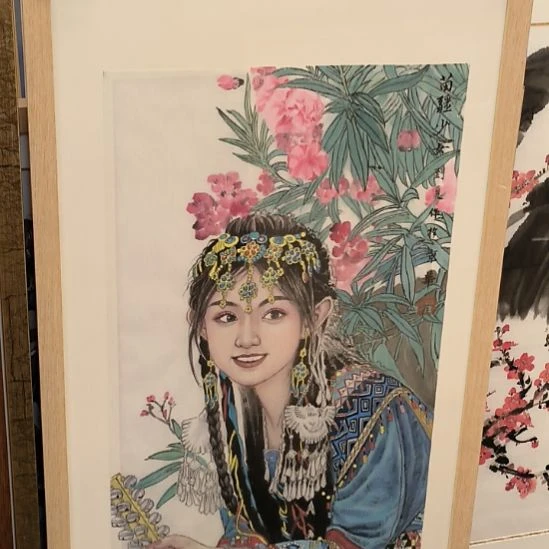 国画人物画作精品带框发作品