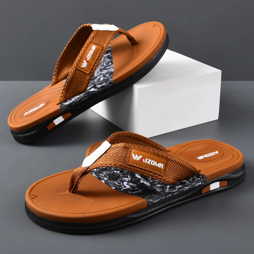 吉伦略索夏季男式一字拖鞋人字耐磨纯色轻质民族风时尚厚底外穿