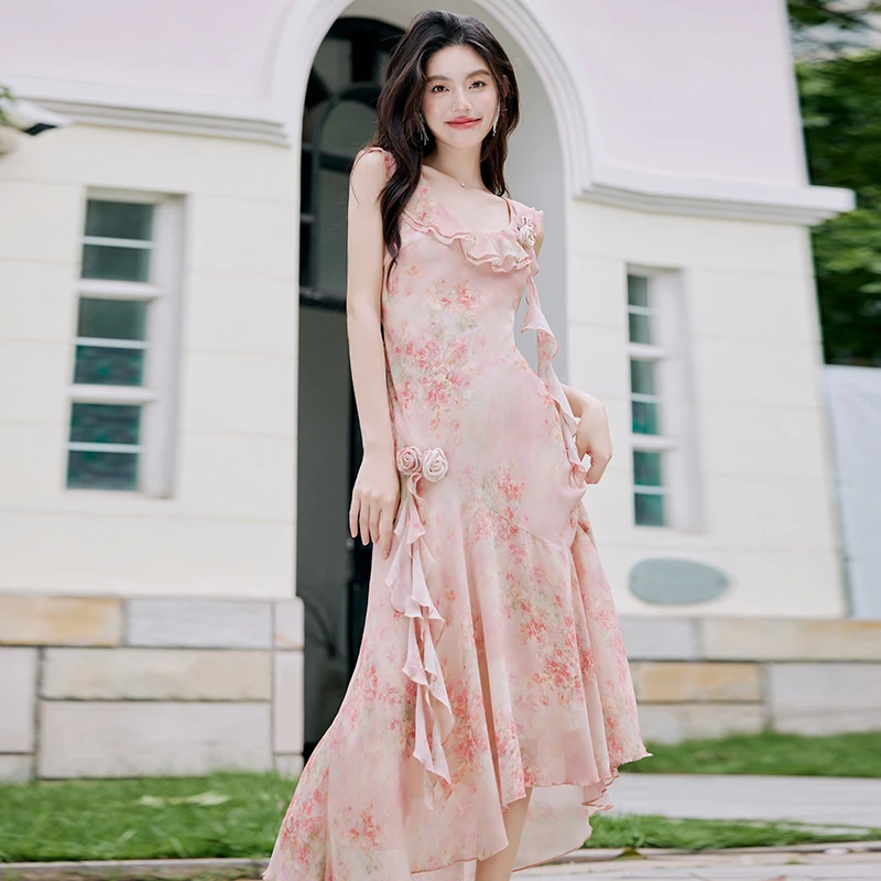 GD新款现货 法式复古碎花连衣裙海边度假沙滩长裙氛围感连衣