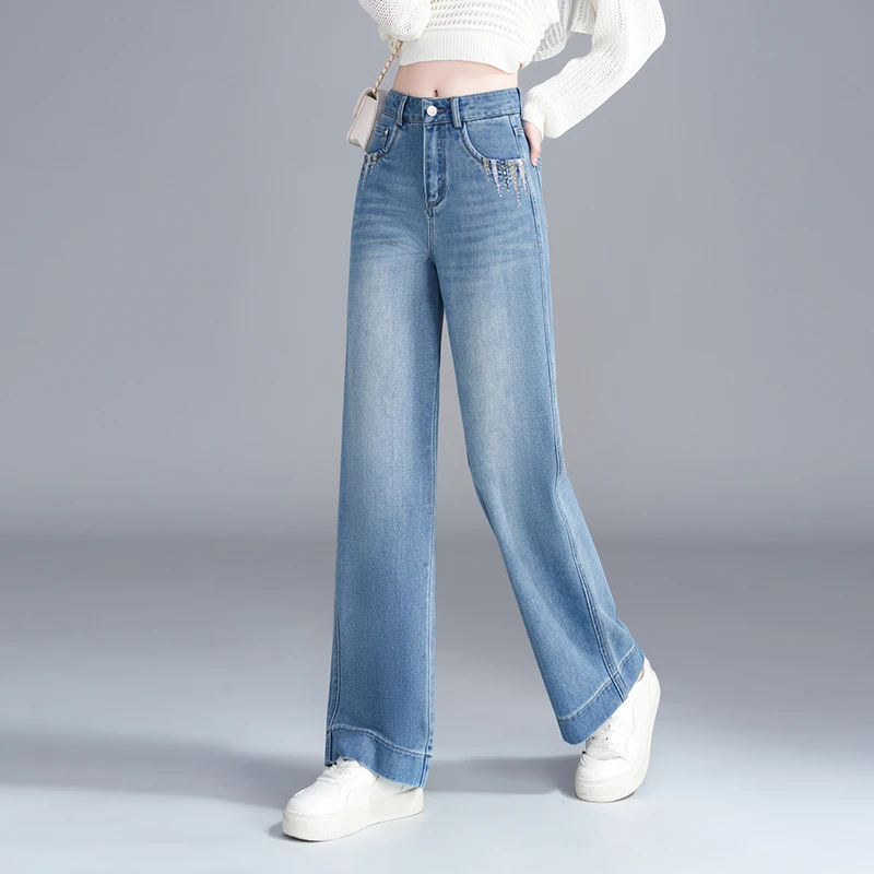 哥弟阿玛施正品窄版阔腿牛仔裤女2025秋季新款显瘦刺绣百搭直筒裤