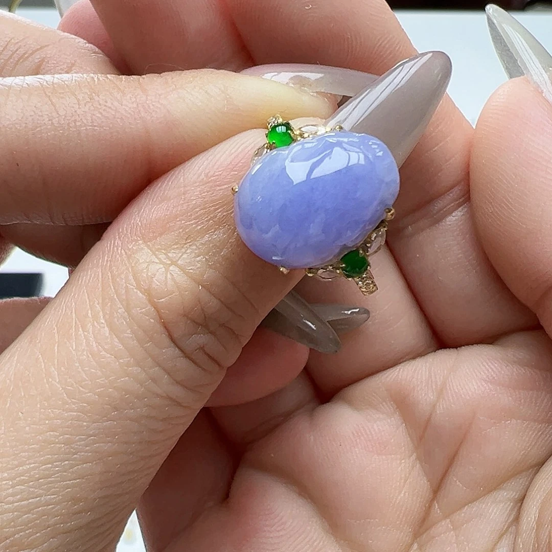 翡翠戒指18K金镶嵌€***Z天然缅甸A货翡翠