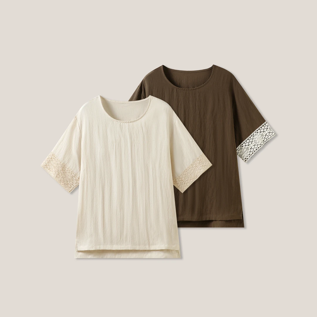 2025年夏季新款天丝麻料休闲舒适百搭气质刺绣T恤