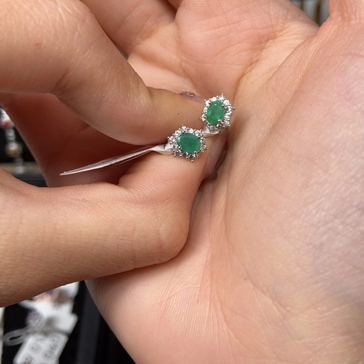 祖母绿耳饰银S925镶嵌