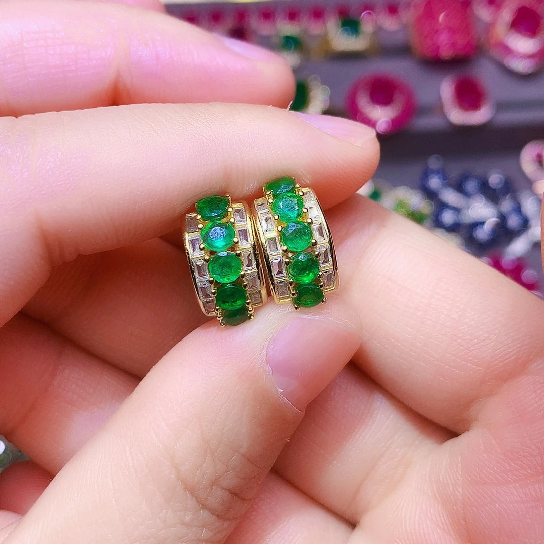 银S925镶嵌耳饰祖母绿