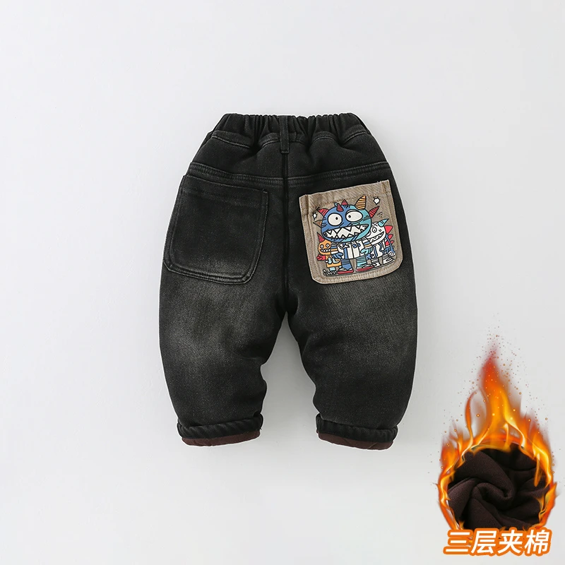 【清货】儿童加绒加厚2024男童休闲洋气卡通动漫中小童保暖裤子