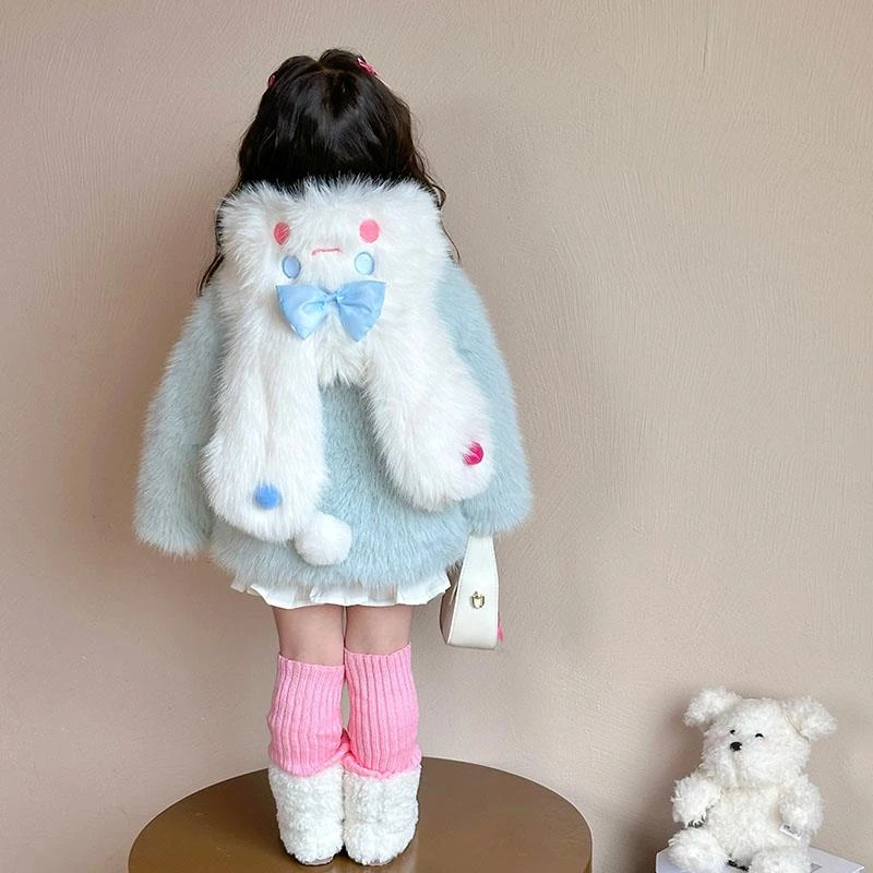 女童兔子毛绒外套2025新款小公主洋气时髦冬装女宝加绒加厚毛毛衣