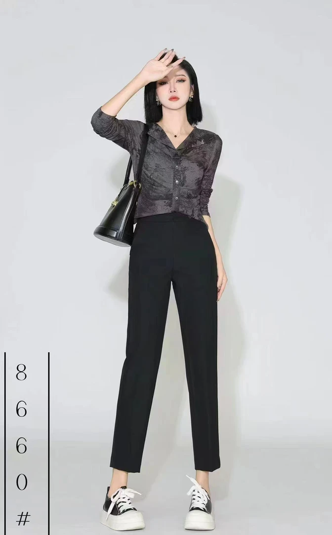 高腰弹力春款九分烟管裤8660