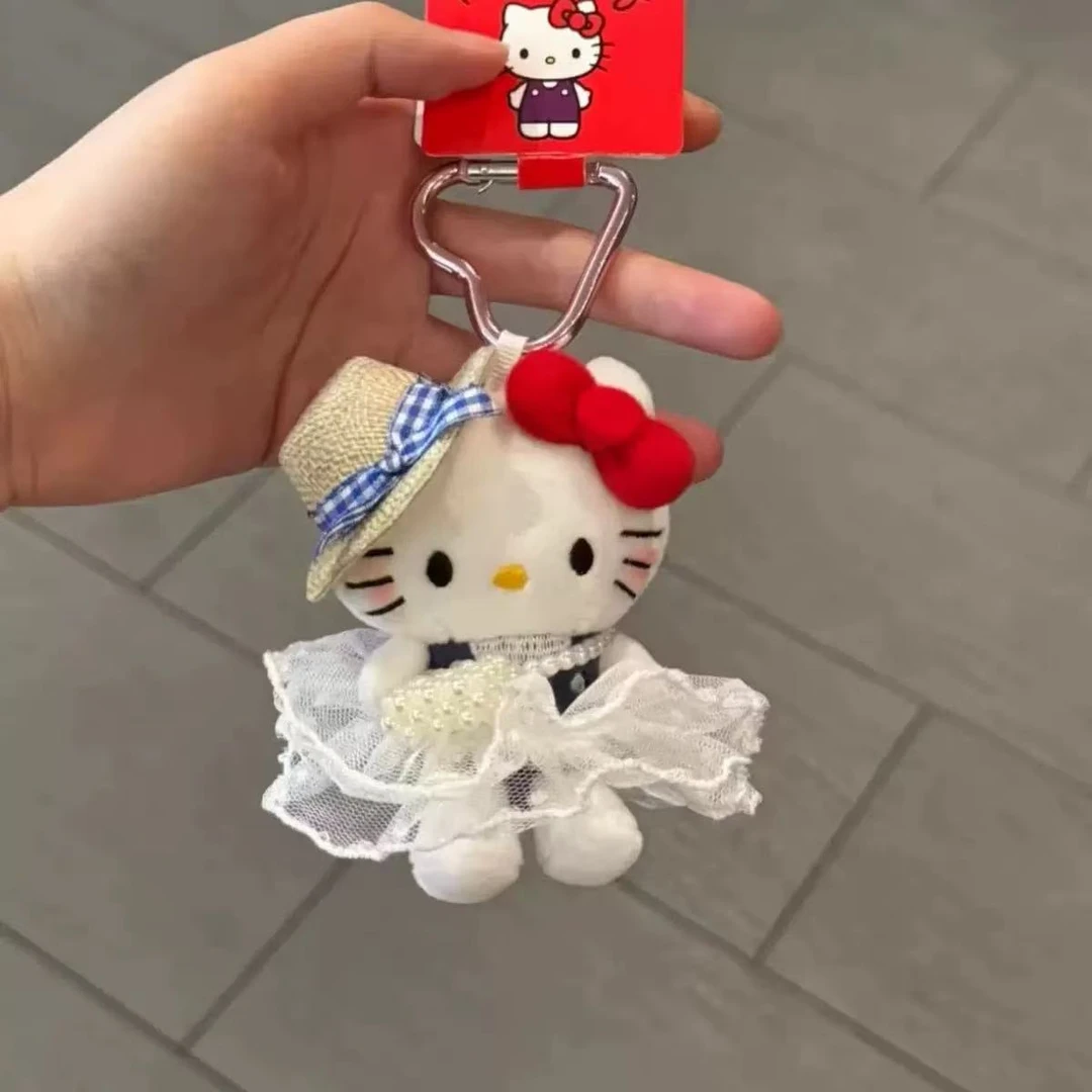 新款草帽Kitty毛绒挂件公仔玩偶包包挂件高级感车钥匙挂饰钥匙扣
