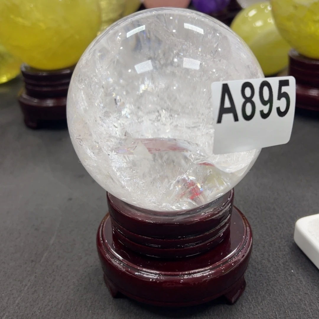 用***7石材天然白水晶球9.9