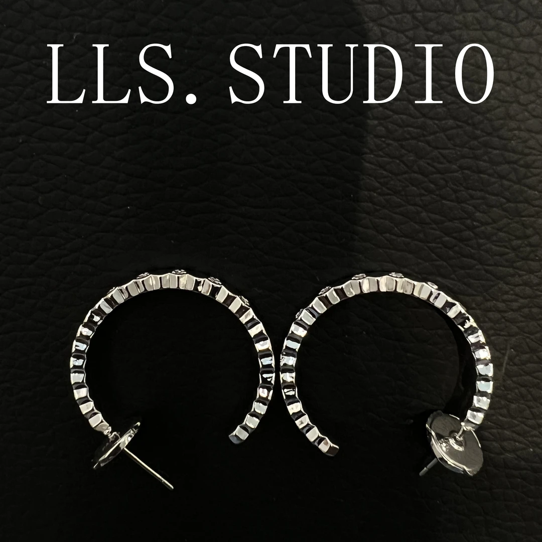 s925银针锆石耳饰 半圆银 7059