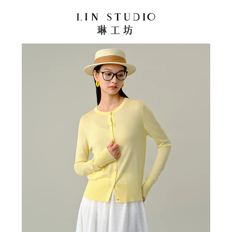 【三醋酸+莱赛尔】琳工坊“花稀”黄色针织衫宽松夏季百搭唐琳设计师