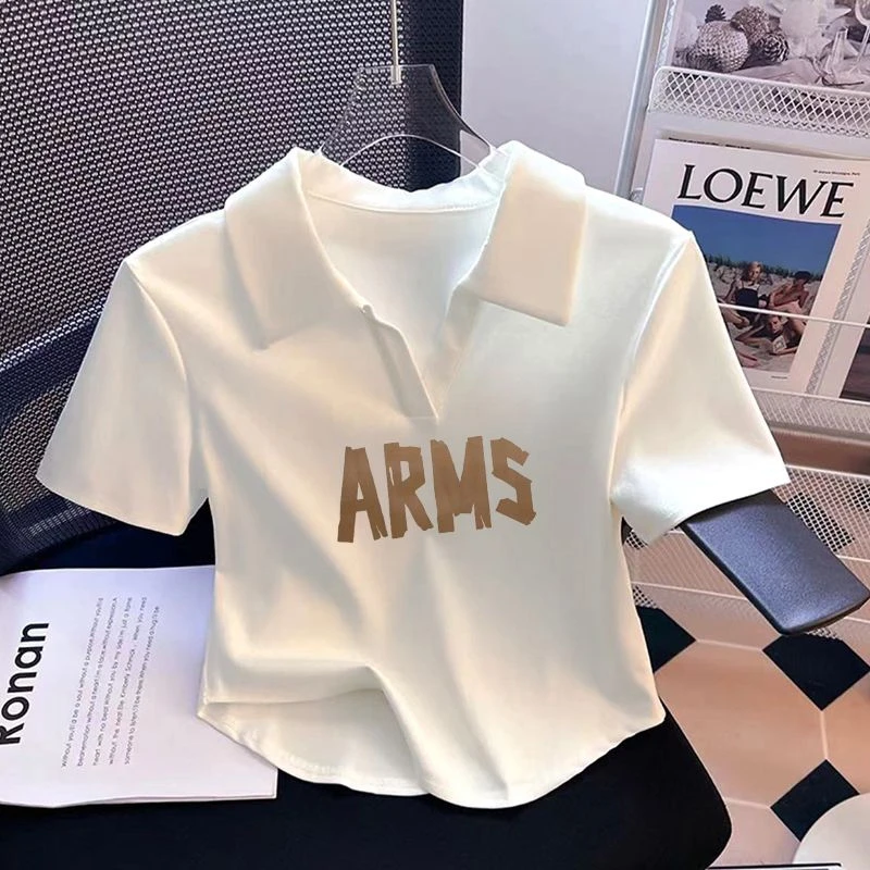 设计感正肩短袖t恤衫2025夏季POLO领不规则显瘦百搭洋气小众上衣