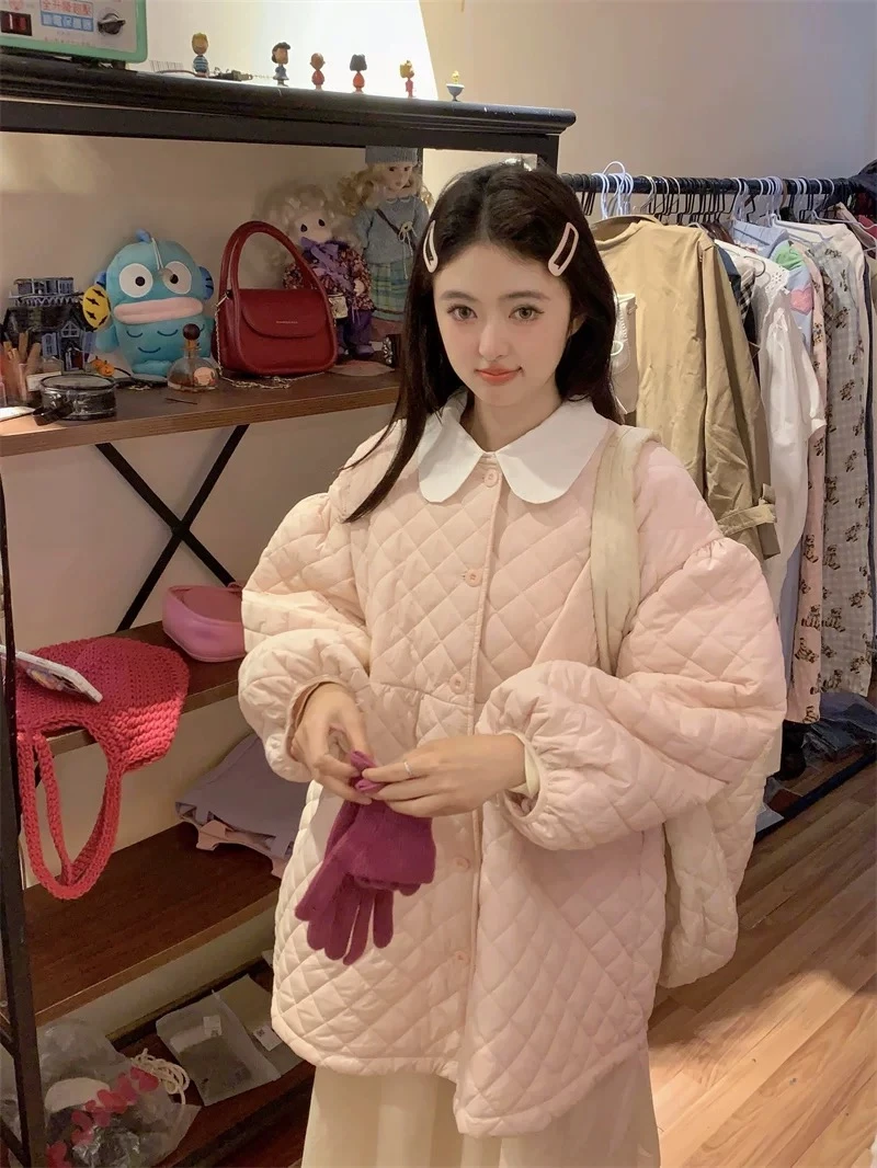 拼接加绒加厚款保暖百搭宽松型棉服立领外套宽松厚款短款韩版冬季