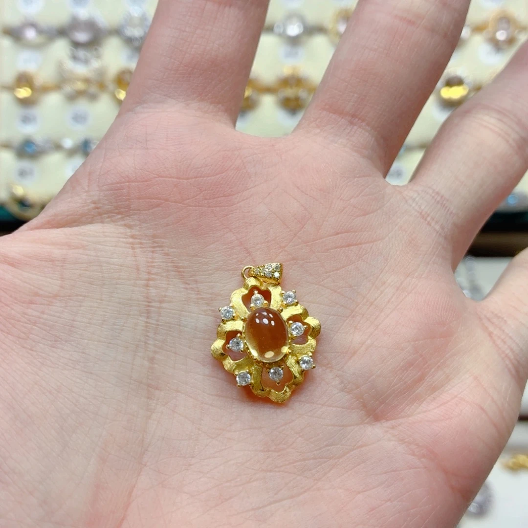 银S925镶嵌黄晶吊坠(不含链)