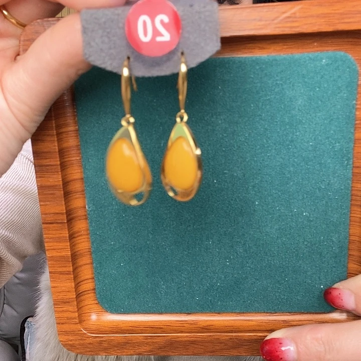 蜜蜡耳饰银S925镶嵌耳吊