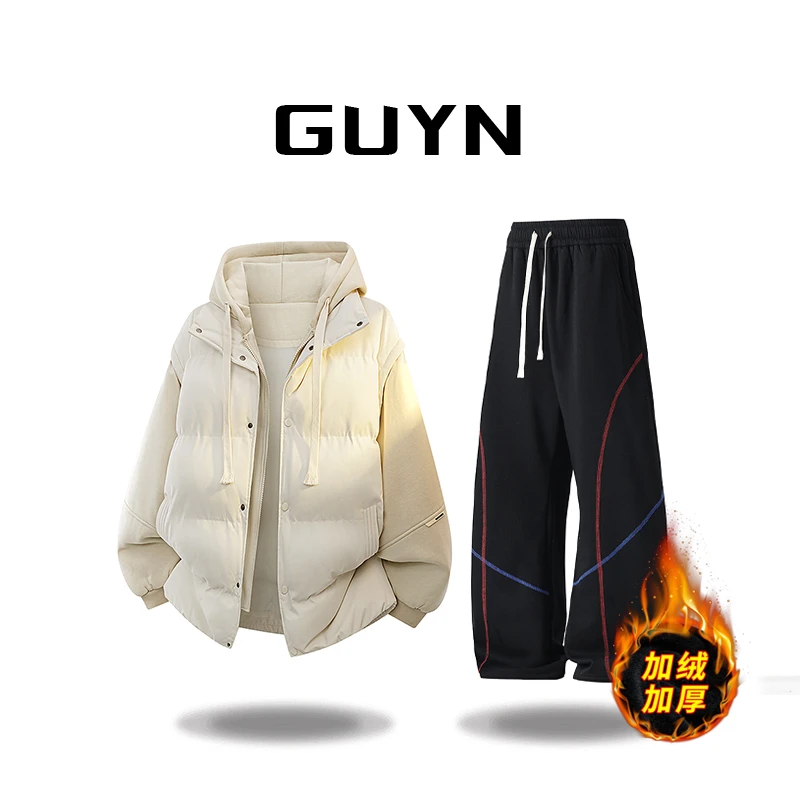 【品牌正品现货】GUYN宽松型连帽保暖纽扣棉衣棉服假潮流时尚外套