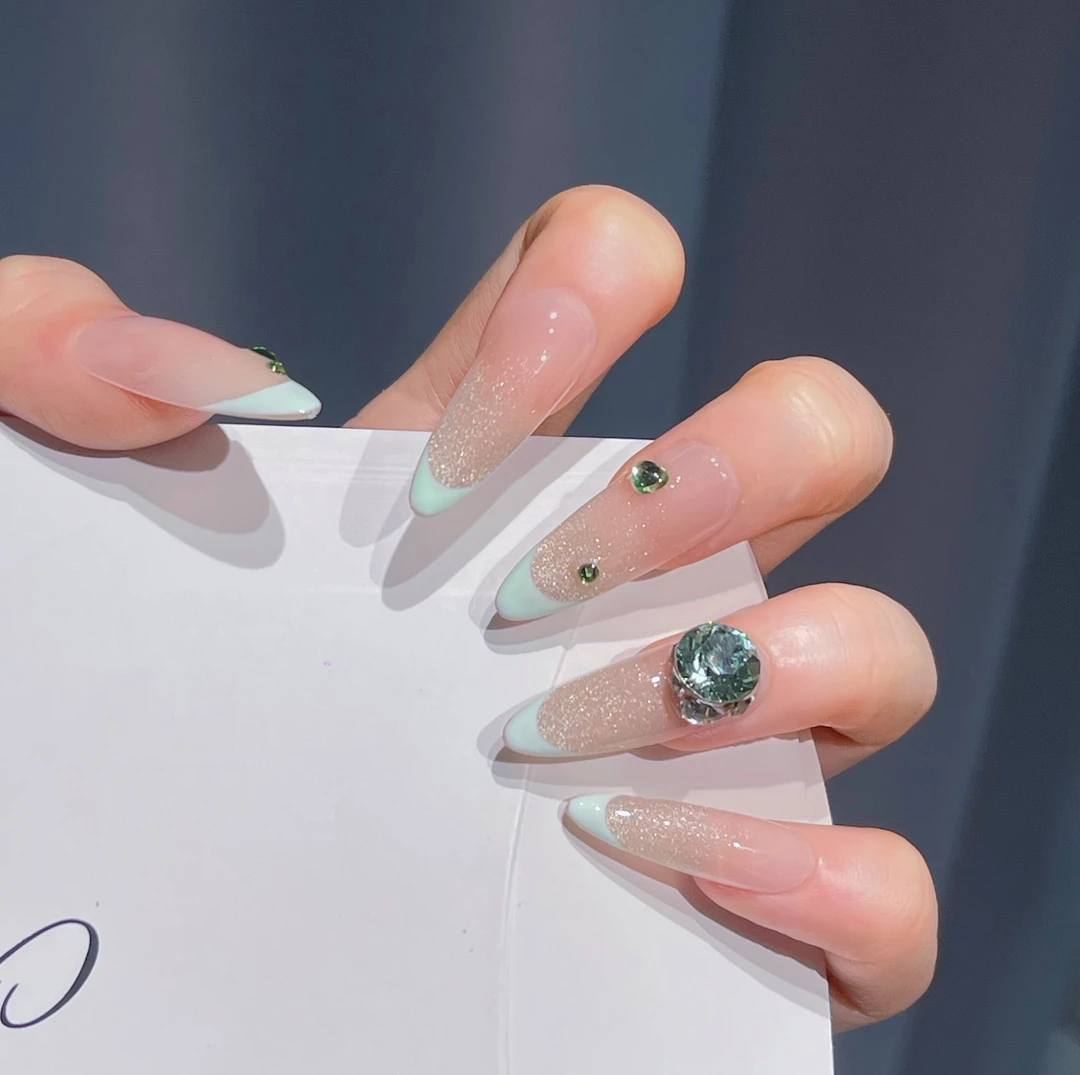 巴仑美【青栀】纯手工穿戴美甲 高级手绘美甲 学生美甲穿戴甲