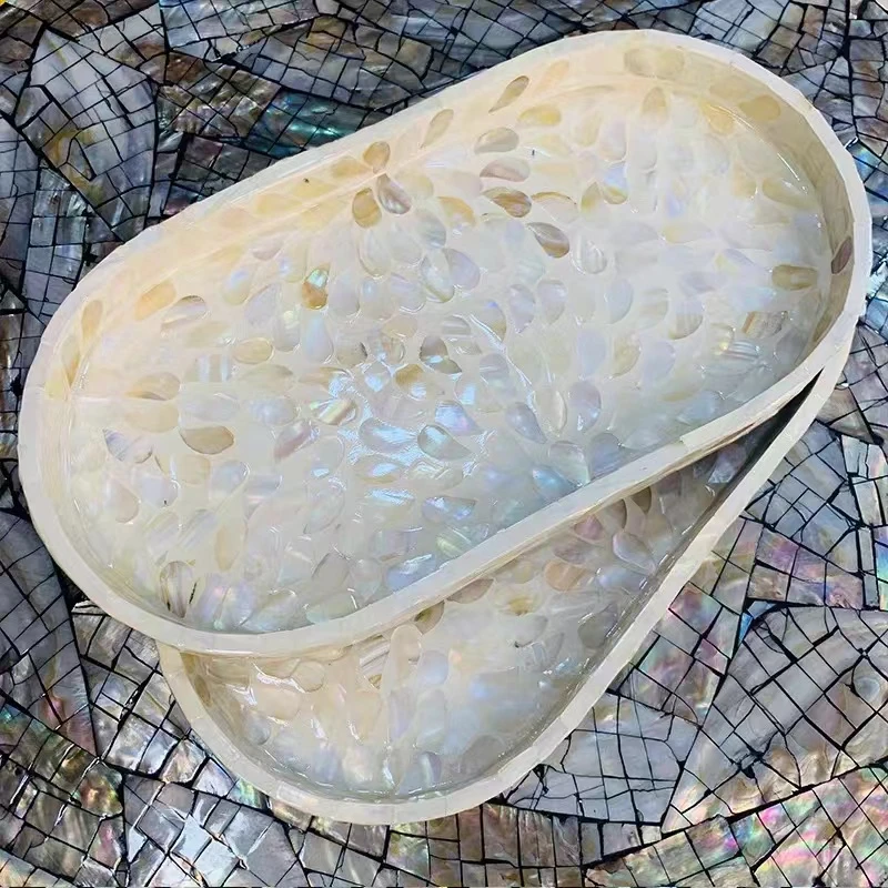 BK075轻奢白色椭圆收纳托盘水果盘35*18.5CM欧式家用