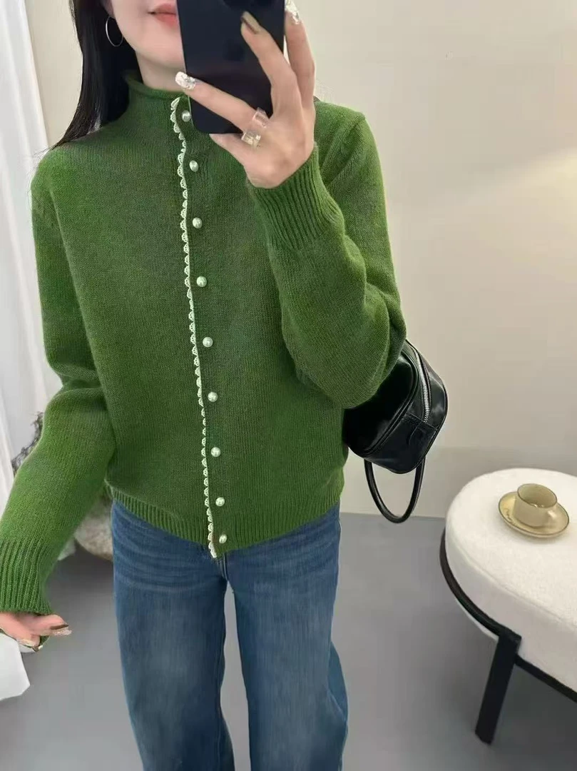 25088立领毛衣打底衫女2025春秋新款宽松显瘦叠穿内搭针织衫开衫