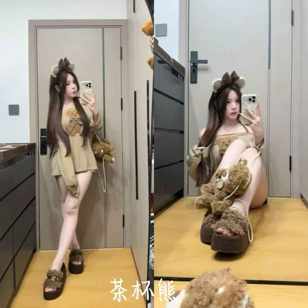 【元气喵】手作系列默认微瑕 茶杯熊 宽松上衣