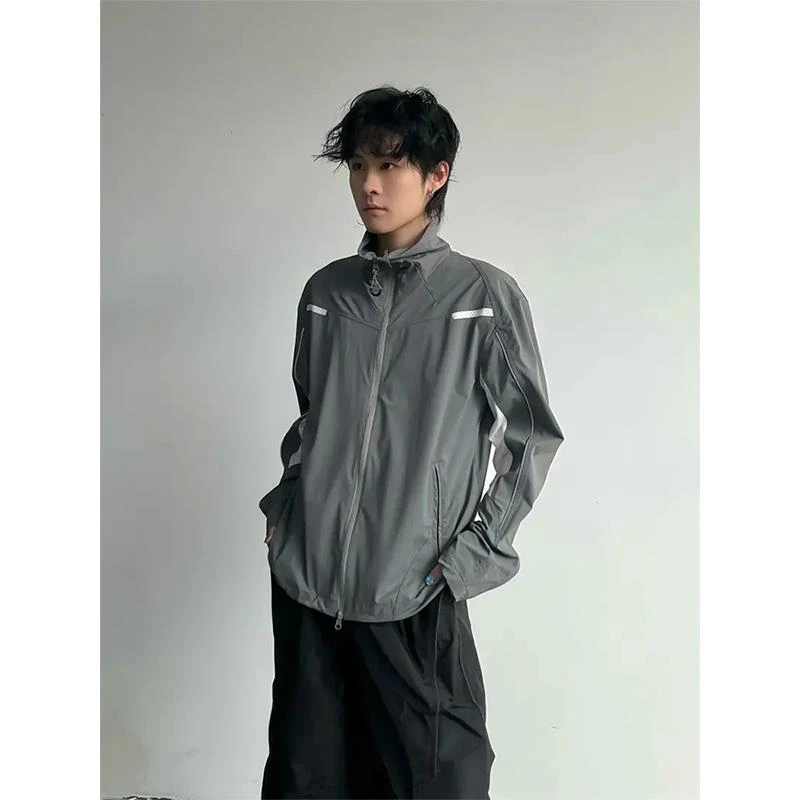 深灰色轻薄冰丝防晒衣男款夏季美式运动速干冲锋衣户外钓鱼服外套
