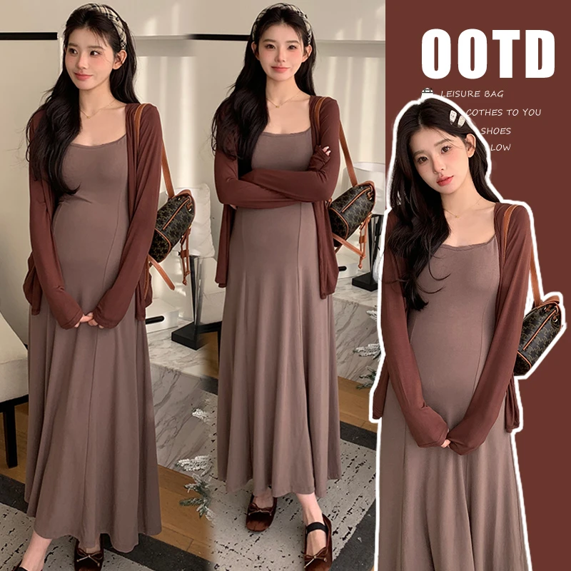 孕妇装春装2025新款时尚款慵懒风春秋款防晒开衫吊带裙连衣裙上衣