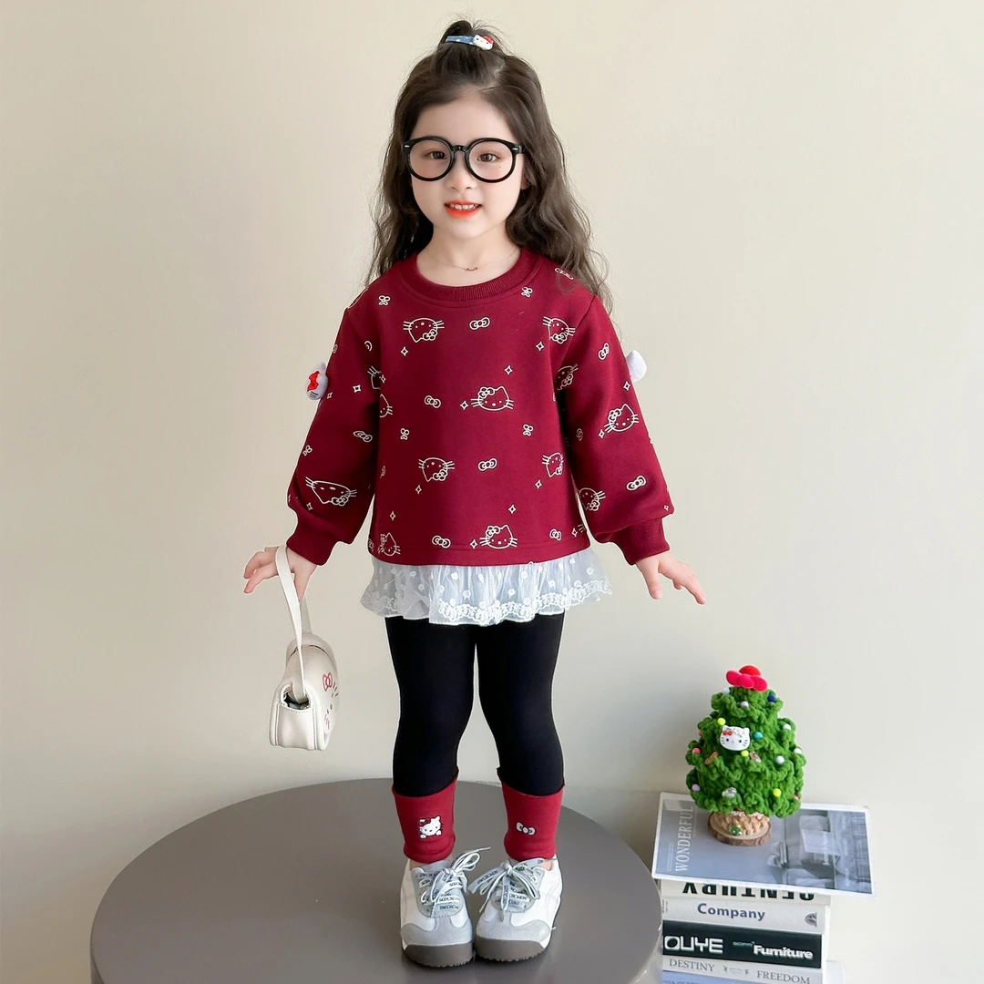 女童套装儿童洋气卡通KT猫卫衣打底裤两件套小女孩宝宝秋装2025新