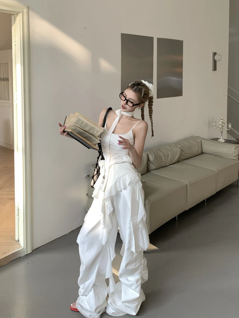 【福利款NO退换】辣妹性感捏褶吊带背心内搭送飘带捏花 8179