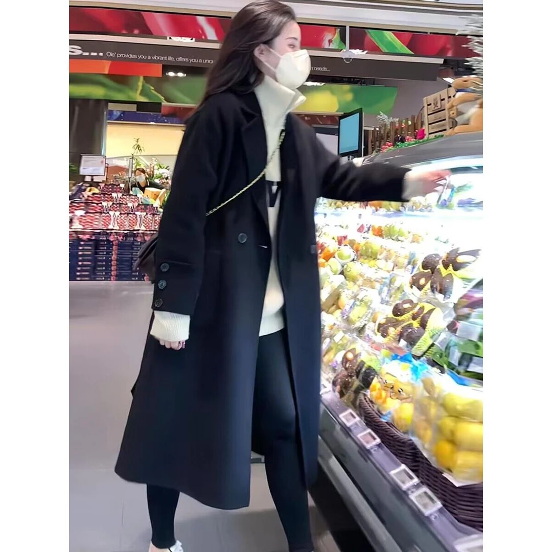 黑色毛呢大衣女小个子2025秋冬新款高级感温柔加厚赫本风呢子外套