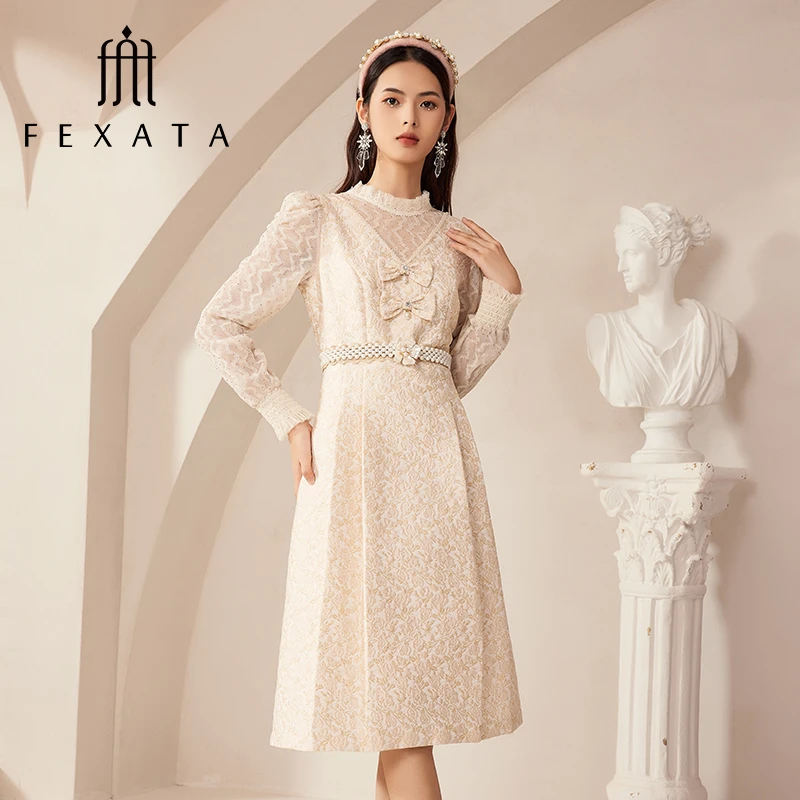 【小朱专属】FEXATA斐格思玫瑰提花小礼服蝴蝶结连衣裙