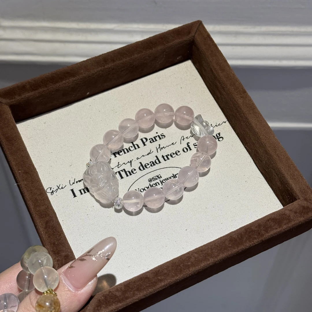 【桃芝夭夭】天然粉水晶九尾狐简约手链