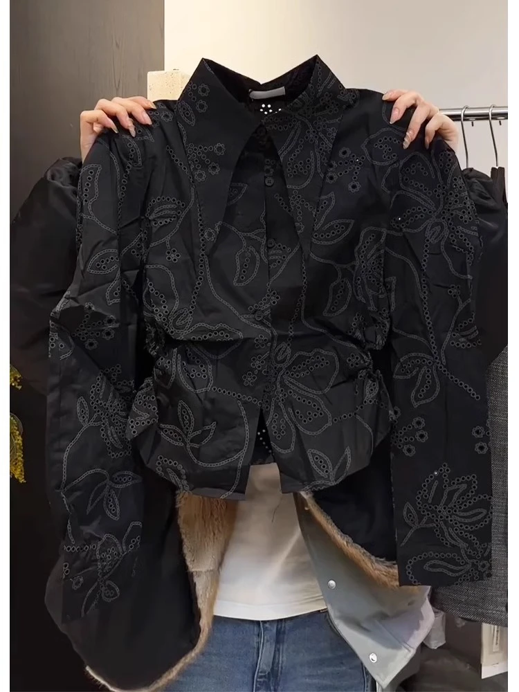 春季2025超火新款爆款法式上衣黑色短款衬衫女高级感轻奢减龄洋气