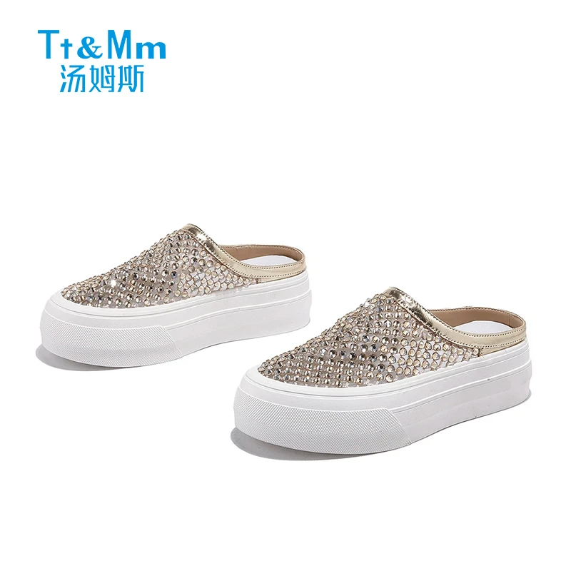 汤姆斯水钻包头拖鞋2025夏季新款缕空凉拖高级感时尚半拖11989