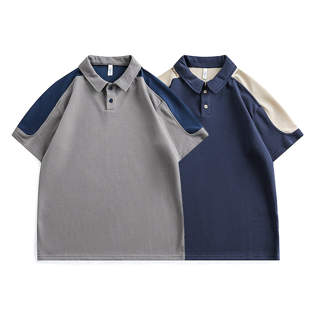 拼接短袖Polo衫复古绣花短袖polo休闲设计感夏季inst恤撞色日系