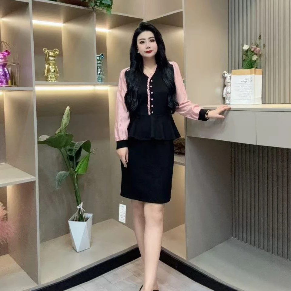 春季连衣裙-檬 9233时尚气质潮流菲边百褶显瘦款胖MM大码女装新款