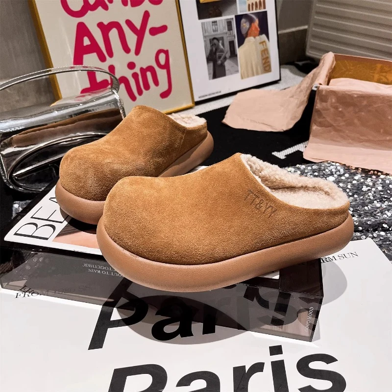 复古厚底勃肯拖鞋女外穿2025新款包头加绒保暖懒人一脚蹬包头拖鞋