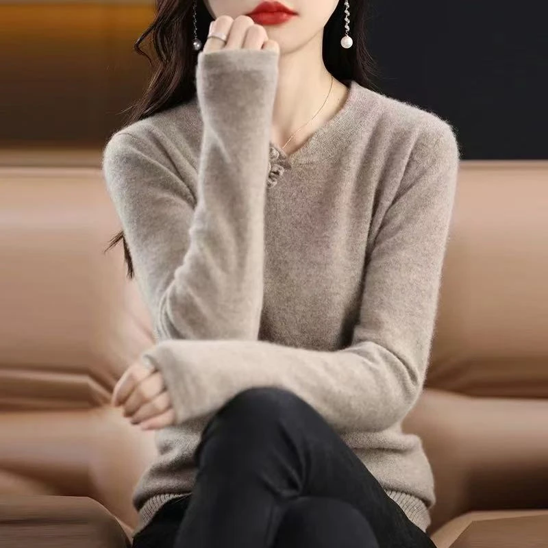 涵玖玥【100羊毛】盘扣气质国风款套衫长袖上衣佰07