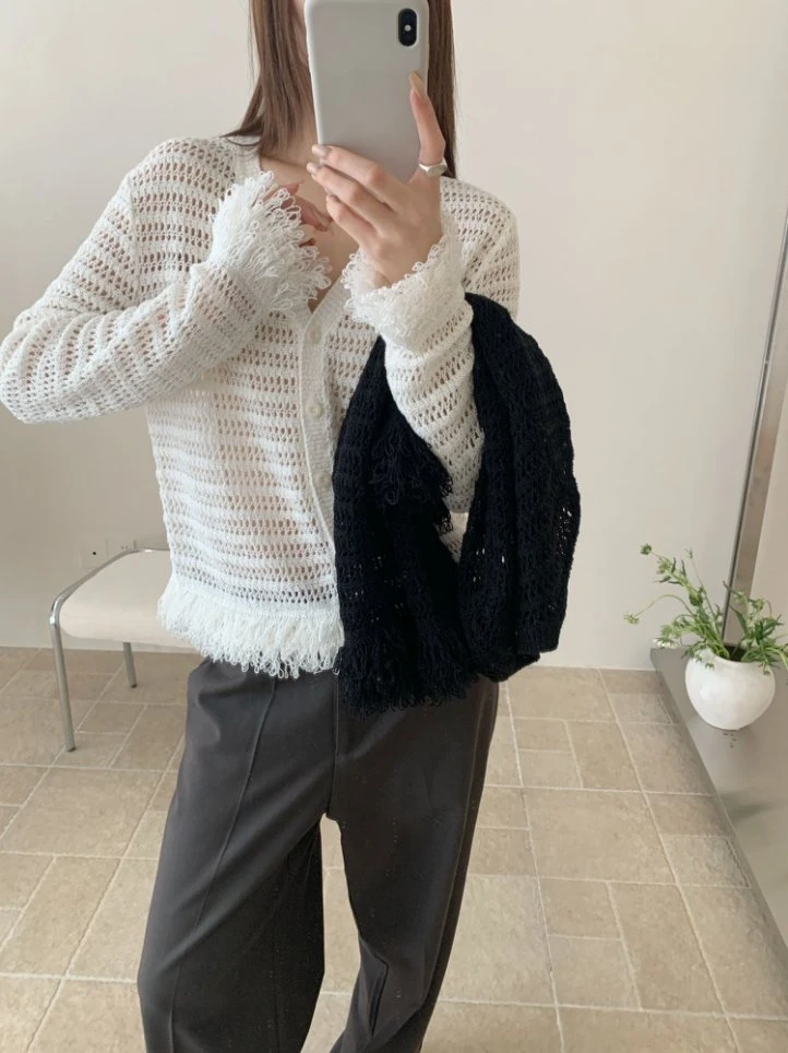 【潘潘.978897】2025秋冬新款特种纱流苏肌理感开衫女装上新针织衫