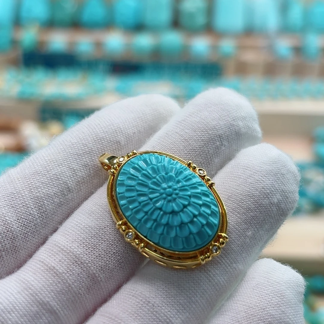 绿松石18K金镶嵌珠宝奇石