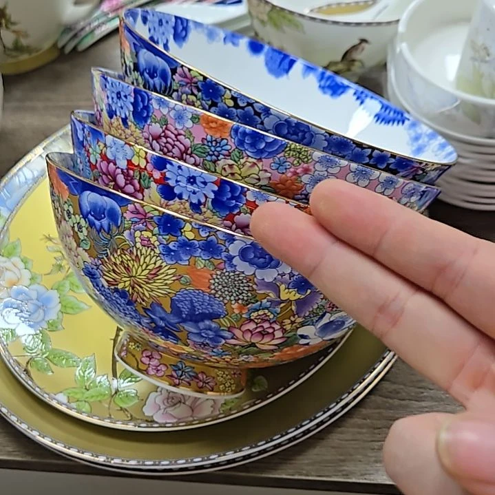 瓷片微瑕珐琅彩万花6寸2个面碗66666