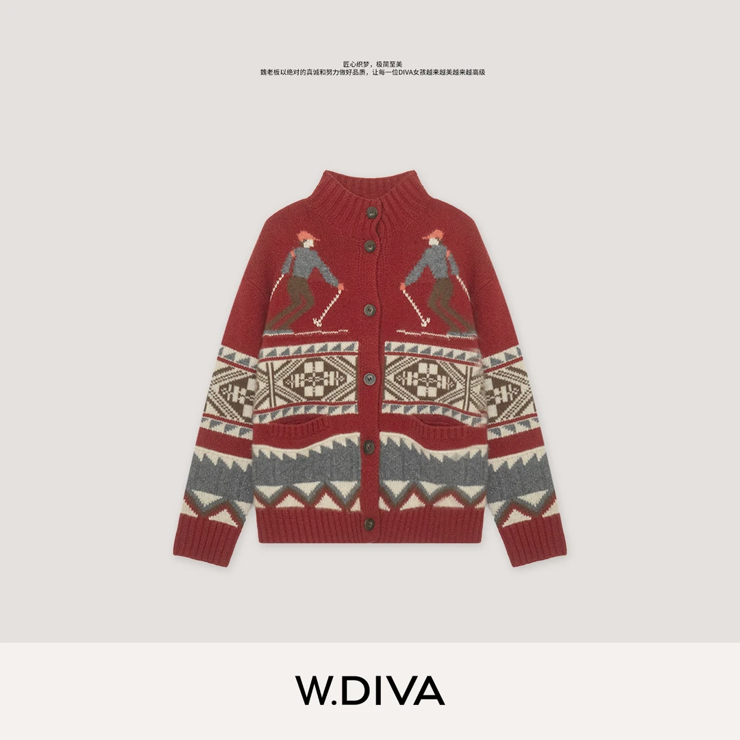 【雪国漫游者】费尔岛活挠羊绒复古立领针织开衫女54Z242745