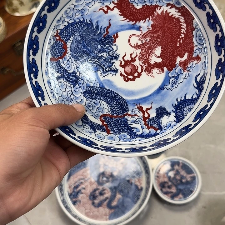 瓷片许***笑双龙戏珠大壶承