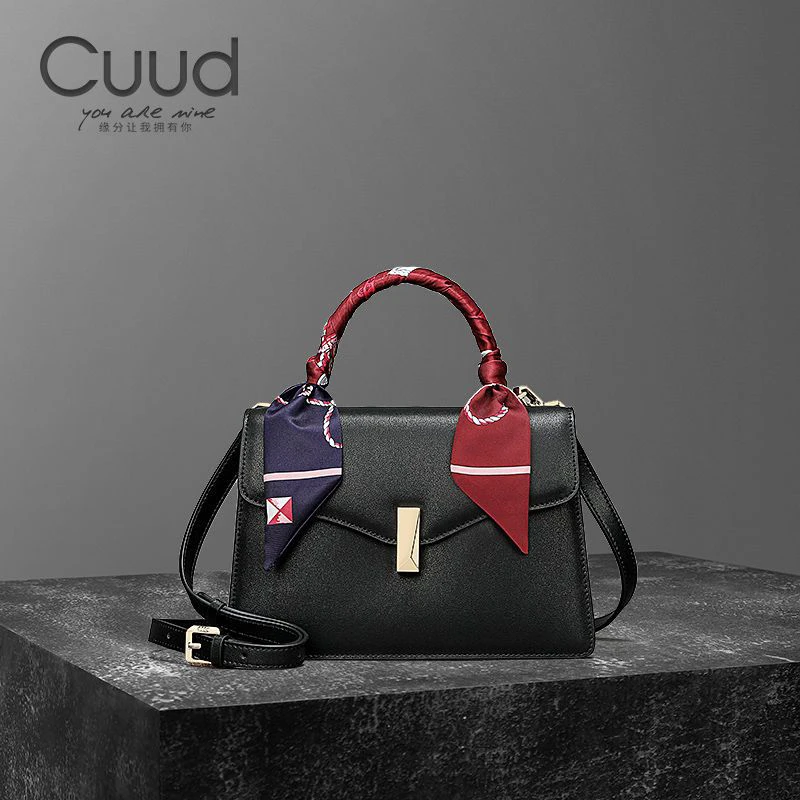 【专柜】Cuud时尚中古红牛皮单肩斜挎女士包丝巾搭配真皮手提女士包