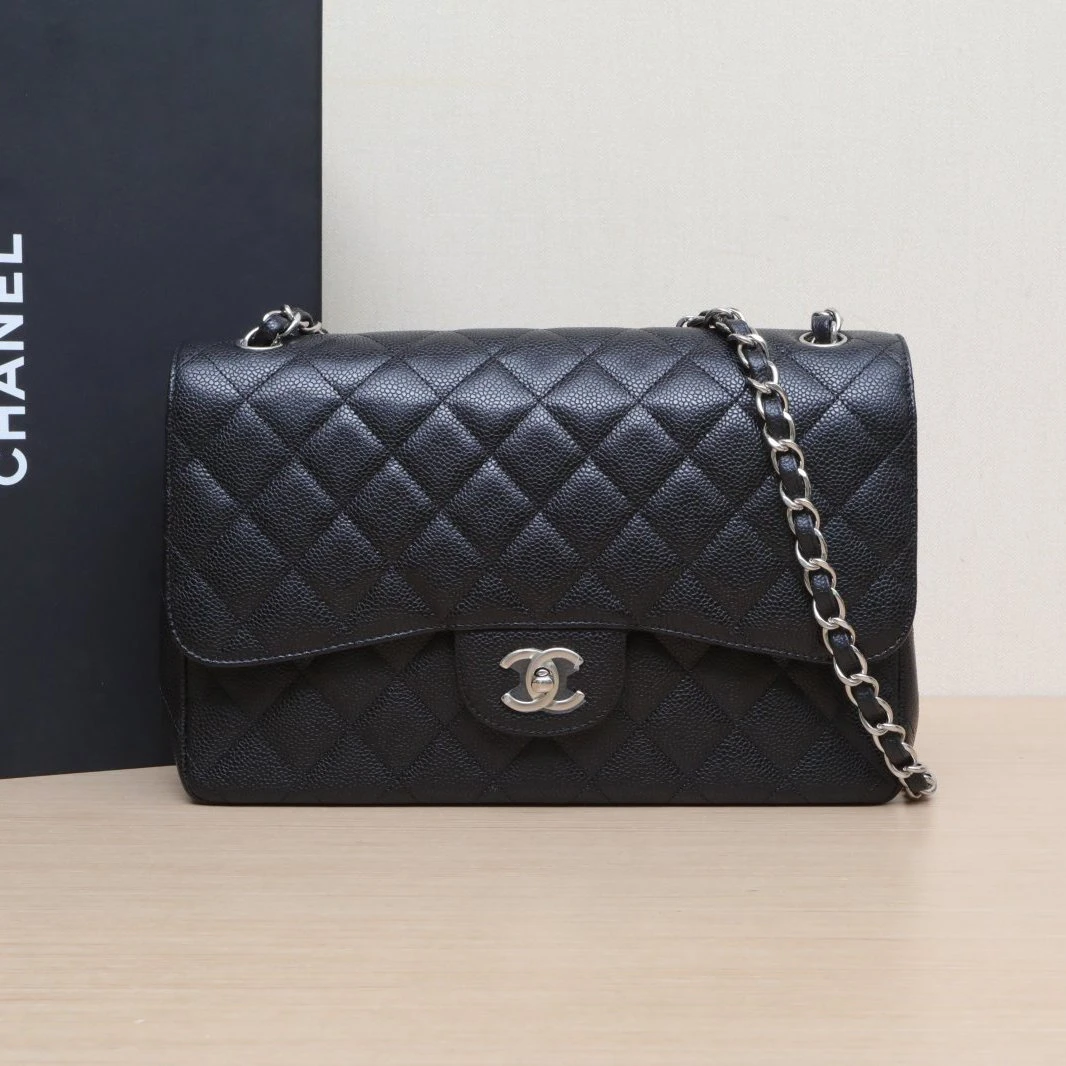 99新 Chanel/香奈儿 【双双】CF 口盖包 JUMBO 30cm 17开 银扣