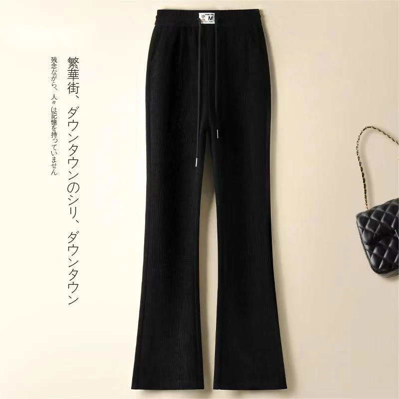 拉夏贝尔微喇裤2025新款春秋季高腰显瘦垂感休闲马蹄裤黑色喇叭裤