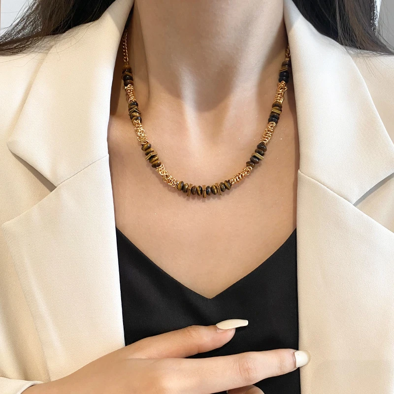 铜大理石项链 【TT-NATURE】新中式复古小众百搭气质虎眼石锁骨链