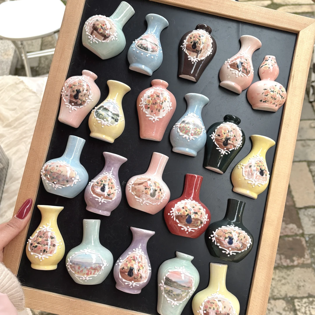 冰箱贴陶瓷材质手绘作品单件