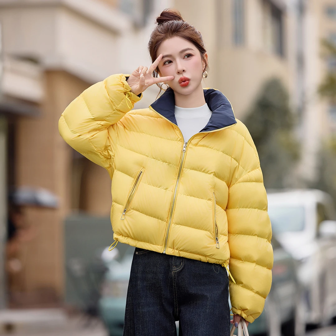 双面穿羽绒服女2025冬季新款撞色休闲面包服短款羽绒外套XR2517