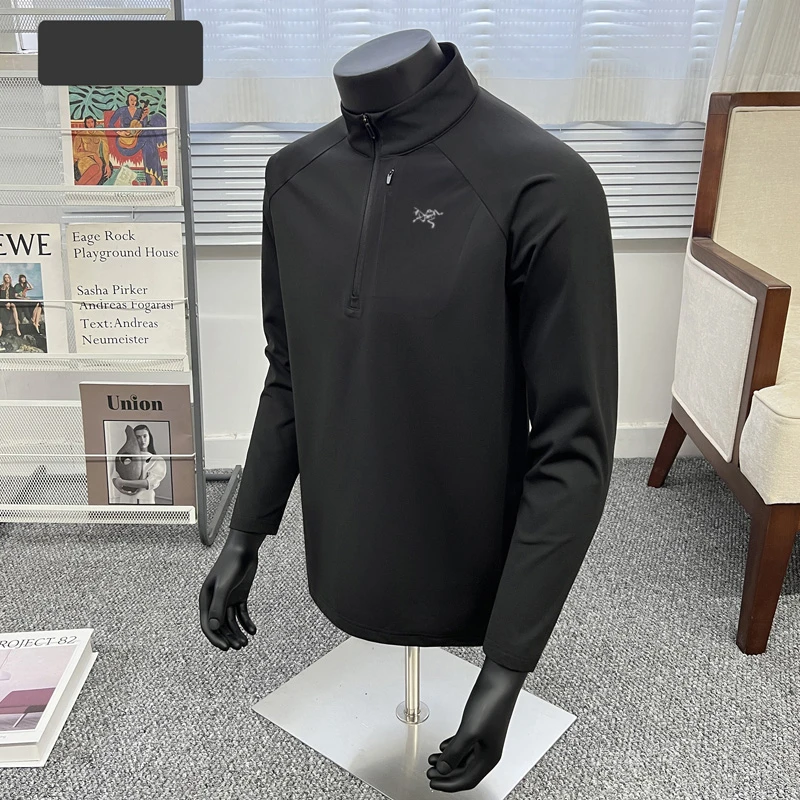 奥莱折扣刺绣鸟家户外运动保暖抓绒衣男士半拉链立领打底长袖T恤