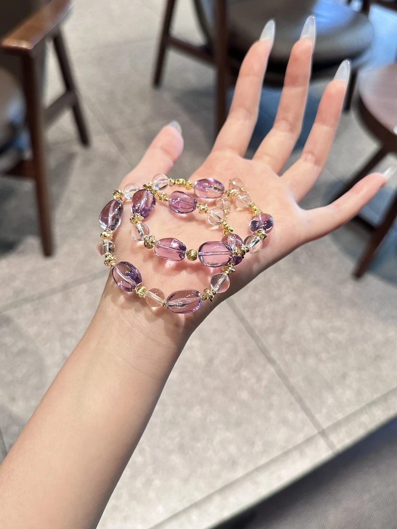 天然巴西紫水晶随形水晶手串搭配白水晶手链送女友闺蜜礼物饰品